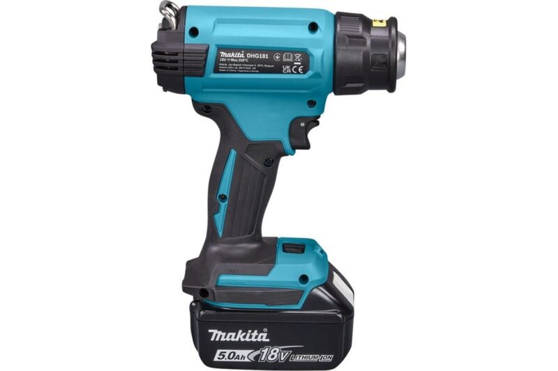 Аккумуляторный тепловой пистолет-фен Makita LXT 18В, 550 град, 2 скорости,6 режимов, кейс MakPac ,насадки 5.0Ач х1,з/у DHG181RT1J