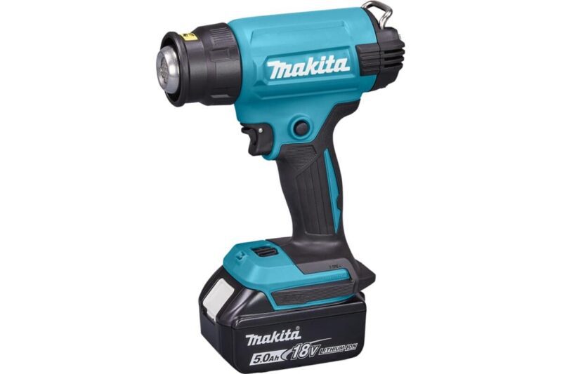 Аккумуляторный тепловой пистолет-фен Makita LXT 18В, 550 град, 2 скорости,6 режимов, кейс MakPac ,насадки 5.0Ач х1,з/у DHG181RT1J