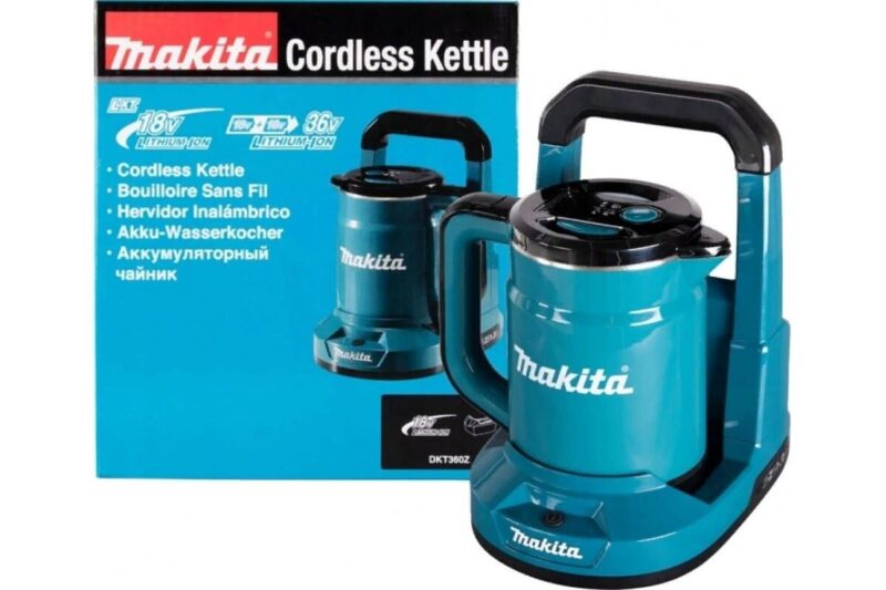 Аккумуляторный чайник Makita LXT 2x18В, объем 800 мл, клапан в крышке, метал. фильтр, док-станция DKT360Z