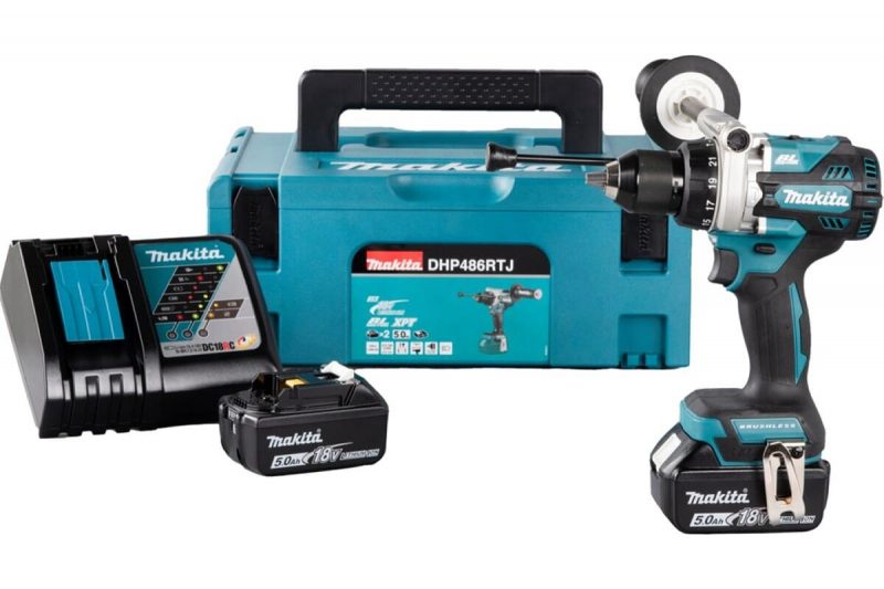 Ударная аккумуляторная дрель-шуруповерт Makita LXT BL 18 В, 13 мм, 125/65 Нм, 2x5.0 Ач, ЗУ, Makpac DHP486RTJ