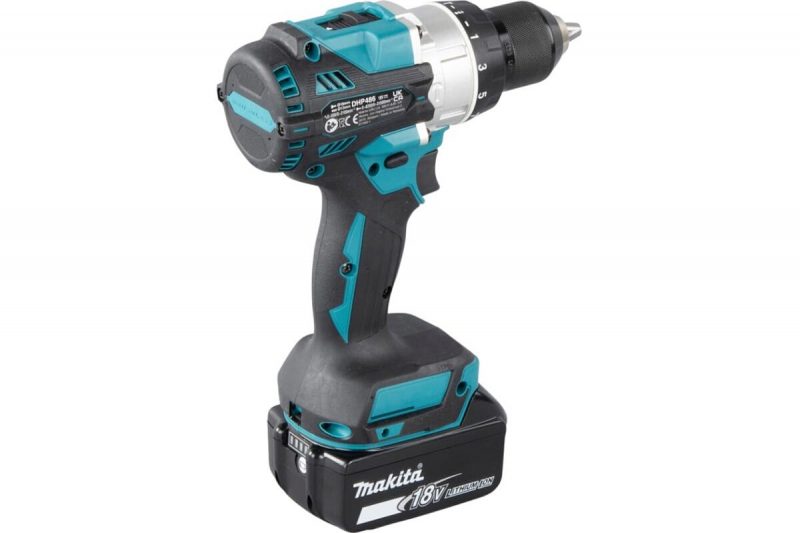 Ударная аккумуляторная дрель-шуруповерт Makita LXT BL 18 В, 13 мм, 125/65 Нм, 2x5.0 Ач, ЗУ, Makpac DHP486RTJ