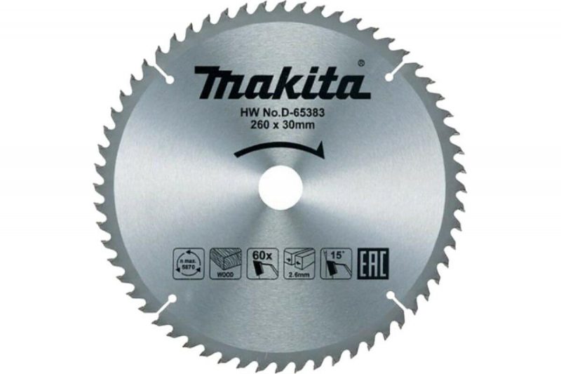 Диск пильный по дереву 260x30x2.6/1.8 мм, 60T Makita D-65383